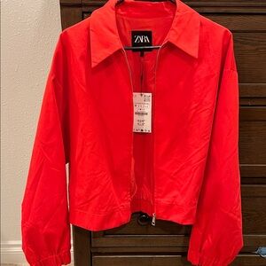 Zara Women's Vibrant Red Bomber Jacket